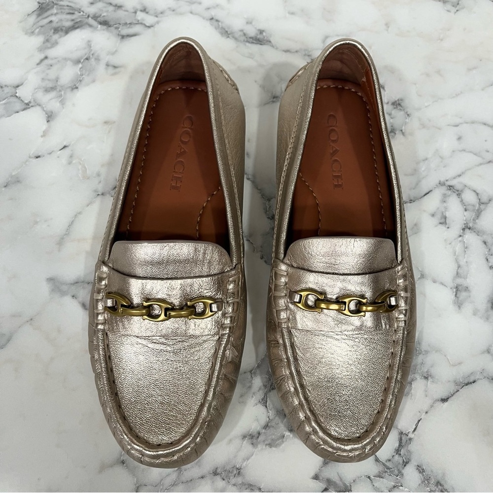 COACH Crosby driver loafers metallic flats equestrian preppy old money size 5 B